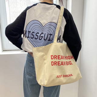 Hiyoko กระเป๋า Dream Dream Dream tote bag กระเป๋าผ้าใบใหญ่ ใช้ได้2ด้าน สายแฟ สายแบก ไซท์ใหญ่จุใจ