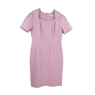 Dress Code เดรสคอเหลี่ยมแขนสั้น | Square Neck Short Sleeve Dress ชุดเดรสทำงาน สีชมพู