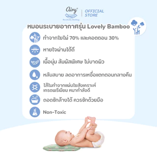 Airy หมอนระบายอากาศ สำหรับเด็ก 6 เดือนขึ้นไป รุ่นเลิฟลี่ใยไผ่ (ขนาด 24x40x3 ซม.)