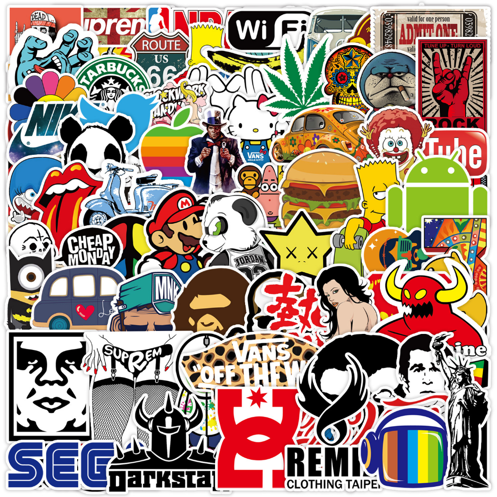พร้อมส่งส marvel Sticker BAPE supreme simpsons marvel cola logo DIY กันน้ำ ใช้ซ้ำได้ กระโปรงหลังรถ โทรศัพท์มือ 100pcs
