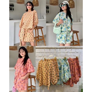 📌ทักก่อนสั่ง📌 6014 ชุดเซท  ผ้าcottonอินเดีย เสื้อคอกลม แขนจั๊ม อก44” + กางเกงขาสั้น MTD