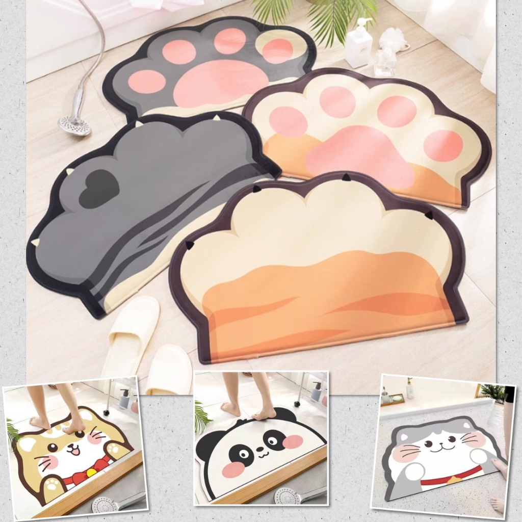 พรมเช็ดเท้า สัตว์น่ารัก พรมห้องน้ำ กันลื่น ซึมซับน้ำได้ดี แห้งเร็ว จับฝุ่น นุ่มเบาสบายเท้า 40×60 ซม. แผ่นกันลื่น