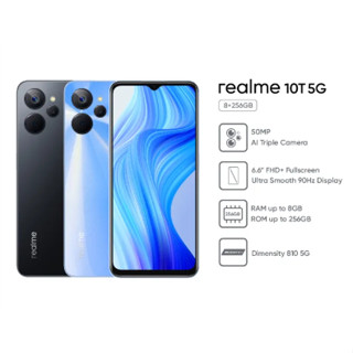 【New Arrivial】realme 10T 5G (8+256GB ) กล้อง AI 3เลนล์ 50MP อัตราการสัมผัสหน้าจอ 90Hz Dimensity 810 5G