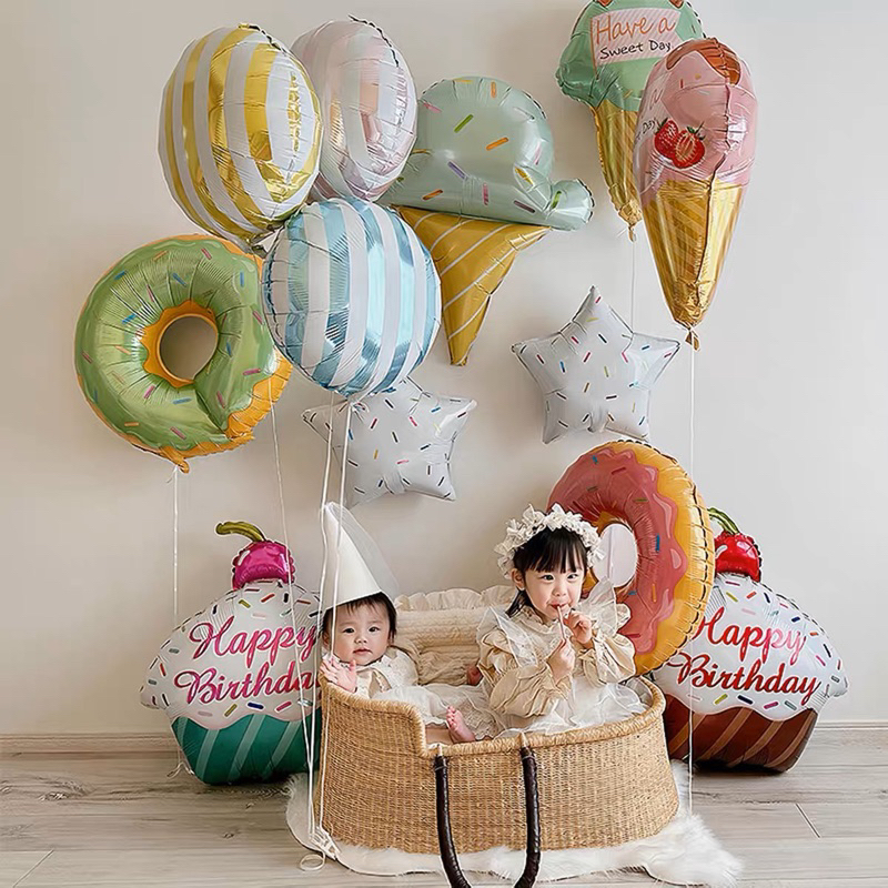 ร้านไทย ลูกโป่งฟอยด์ไอติม โดนัท ของกิน ขนมหวาน 🧁พร้อมเสริฟแล้วคาาา #F