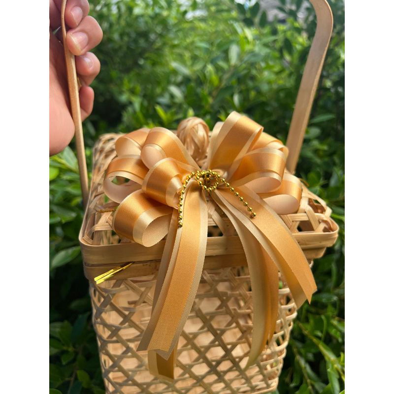โบว์2 ชั้นสำเร็จรูป หางยาว คาด2สีขนาด 12*22 cm