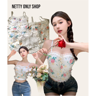 💗Netty Only Shop💗🌸เสื้อสายเดี่ยว ลายดอกกุหลาบ มีสม็อค มีฟองน้ำ ผ้าชีฟอง น่ารักหวานๆ ใส่สบายไม่ร้อน🌸