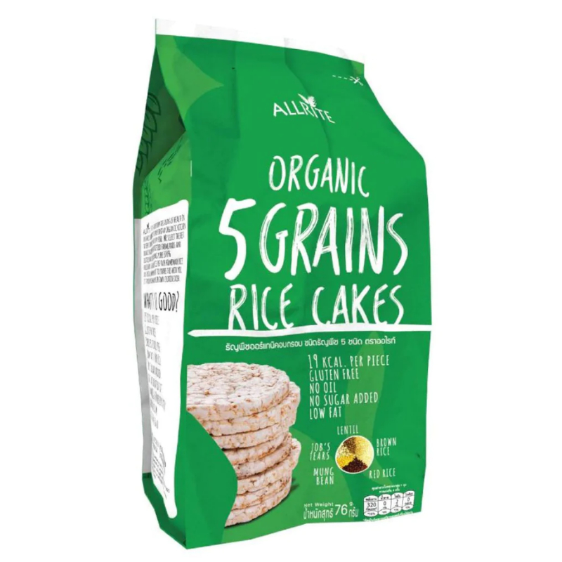 ขนม ขนมกินเล่น เค้กข้าว ออแกนิค อบกรอบ ธัญพืช 5ชนิด กลูเตนฟรี Organic Rice Cakes 5 Grains Gluten free snack 80g Allrite