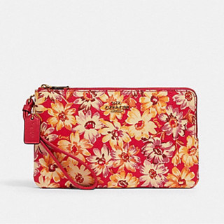 DOUBLE ZIP WALLET WITH VINTAGE DAISY SCRIPT PRINT (COACH 3496) IM/PINK MULTI