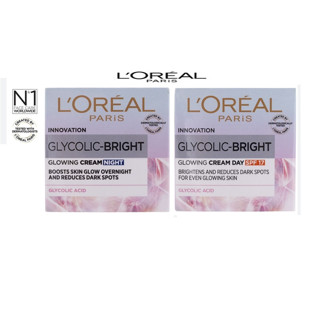 Oréal Paris Set 2 Items Glycolic Bright Glowing Cream Day SPF17 50ml + Cream Night 50ml.