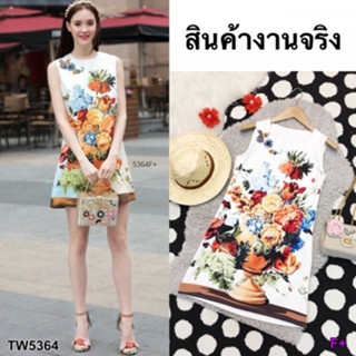 CS5364 เดรสแขนกุดลายแจกันกับดอกไม้#รวม11 Sleeveless dress with vase pattern and flowers # 11