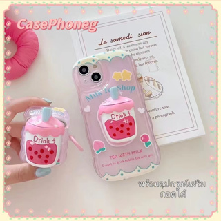 🍑CasePhoneg🍑ป้องกันการหล่น ขอบเต็ม ขาตั้ง ถอดได้ iPhone 11 14 pro max  เคสใส สีชมพู สาวน่ารักหัวใจ case for iPhone 12 13