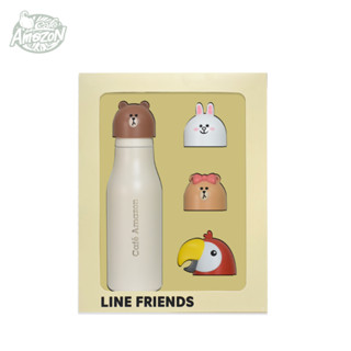 Café Amazon x LINE FRIENDS Box Set ชุดขวดสเตนเลสพร้อมฝาปิด 3D