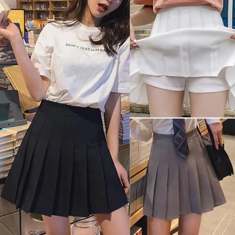 002 กระโปรงอัดพลีท มี4สี ผ้าดี พร้อมซับใน  สไตล์มหาลัย เอวสูง กระชับสัดส่วน