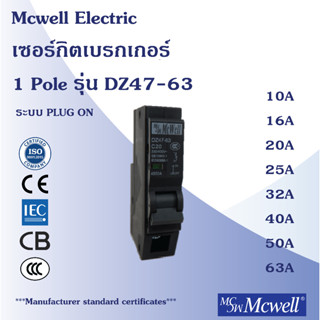 Mcwell Electric เซอร์กิตเบรกเกอร์ 1Pole รุ่น DZ47-63