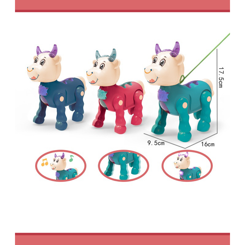 สินค้าใหม่ของเล่นไฟฟ้าเชือกจูงลูกวัวเดินอัตโนมัติจำลองเสียงร้องแสงสำหรับเด็กของเล่น