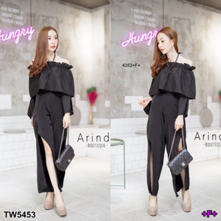 CS5453 Set เสื้อเกาะอก มีปลอกแขน+กางเกงขาผ่านหน้า Set: strapless shirt with sleeves + pants through the front