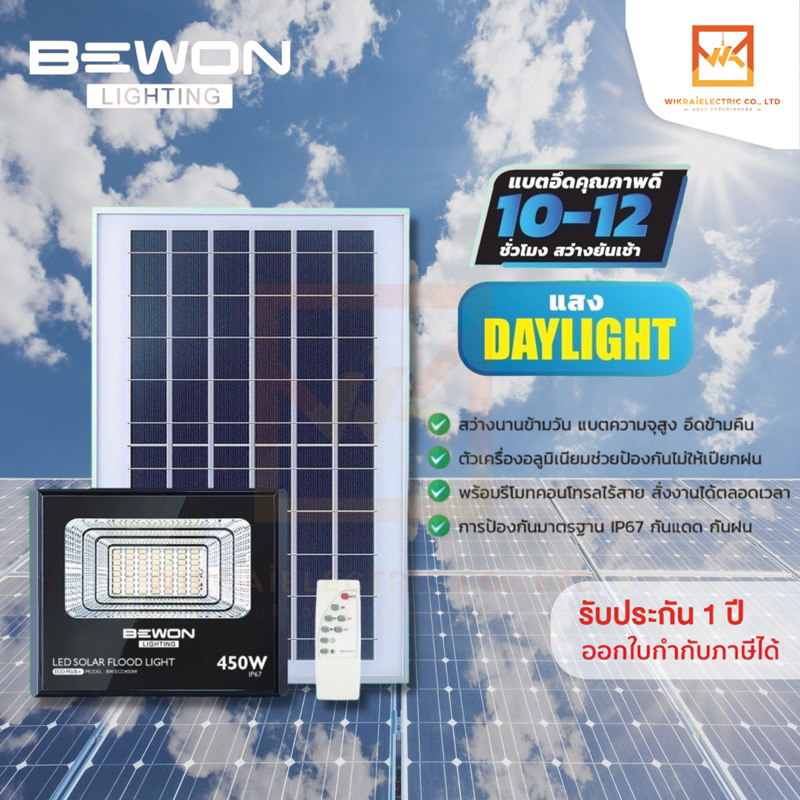 BEWON โคมไฟสปอร์ตไลท์ โซล่าเซลล์ แสงขาว รุ่น ECO ขนาด 150W 250W 350W 450W FLOOD LIGHT SOLAR LED โคมไ