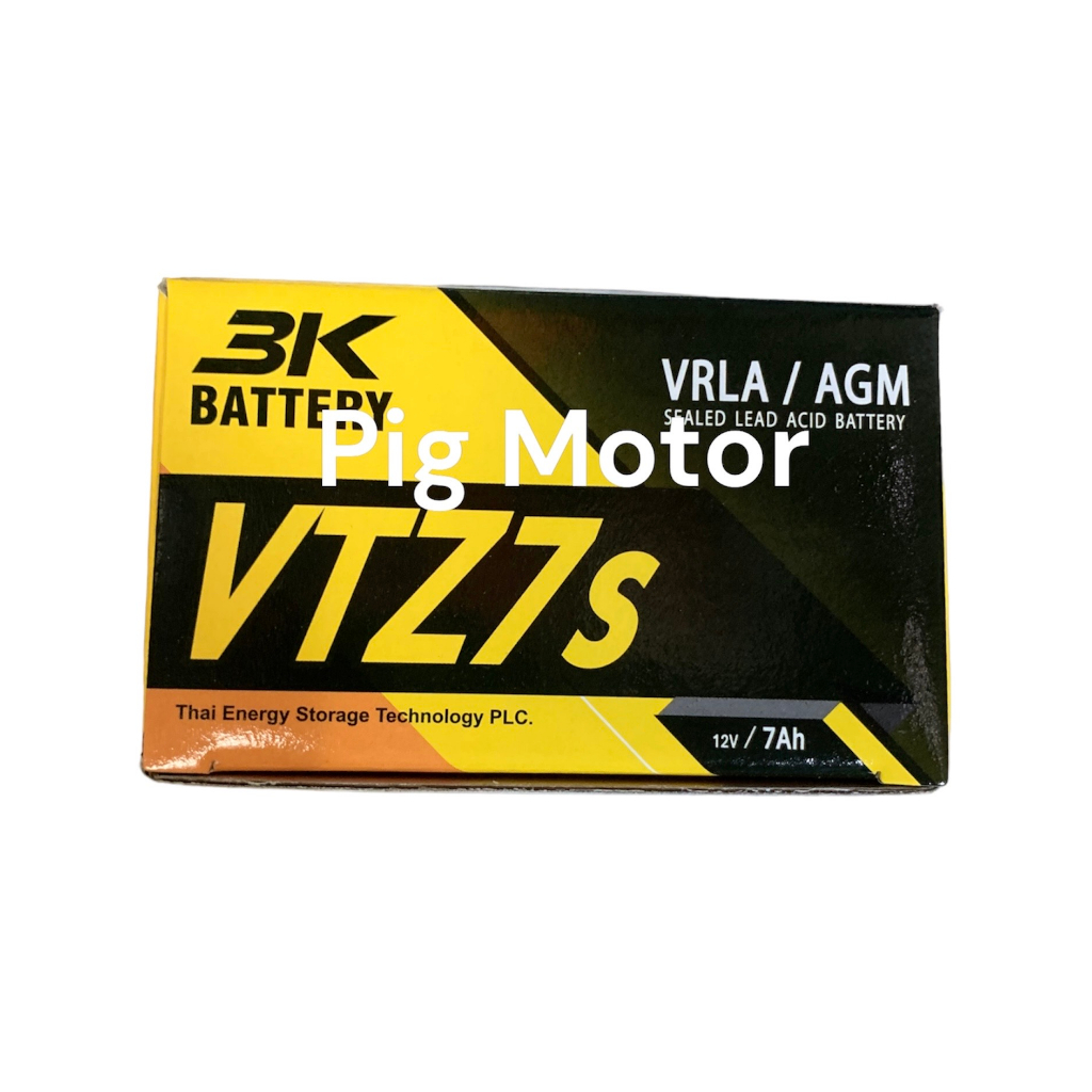 แบตเตอรี่ 12V มอเตอร์ไซค์ ยี่ห้อ 3K VTZ7S (12V7AH) แบต มอเตอร์ไซค์ แบตแห้ง PCX/CBR150/N-MAX/AEROX/GR