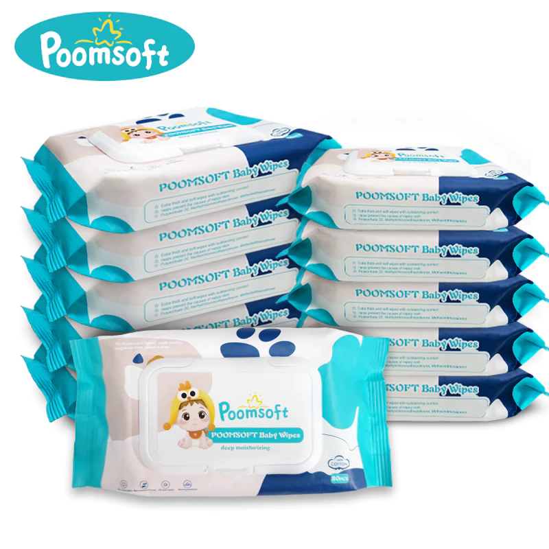 Poomsoft ทิชชู่เปียกเด็ก 5 แพ็ค 400 แผ่น Baby Wipes thumbnail 9