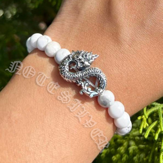 ข้อมือหินฮาวไลท์ 6mm ประดับชาร์มพญานาคเงินแท้ Naga Charms Sterling Silver 925 NSSV3167