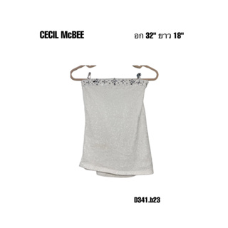 เสื้อเกาะอกสีขาว CECIL McBEE ประดับคริสตัล เนื้อผ้าลูกไม้ด้านหน้า อก 32-36 D341.b23