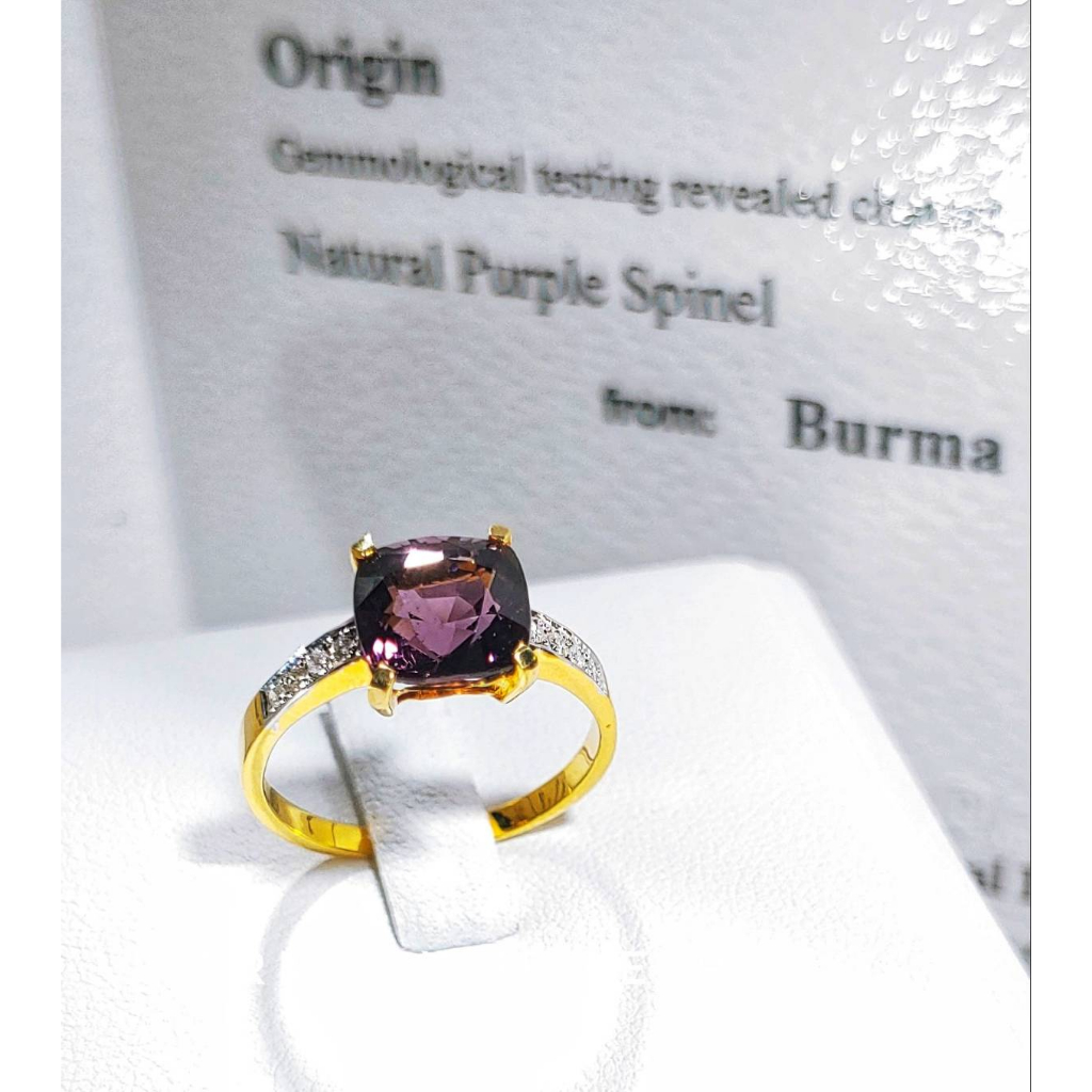 #AIG certified #purplespinel #solidgold #naturaldiamond #unheated #spine แหวนทองคำแท้18K พลอยสปิเนลดิบ เพชรธรรมชาติแท้