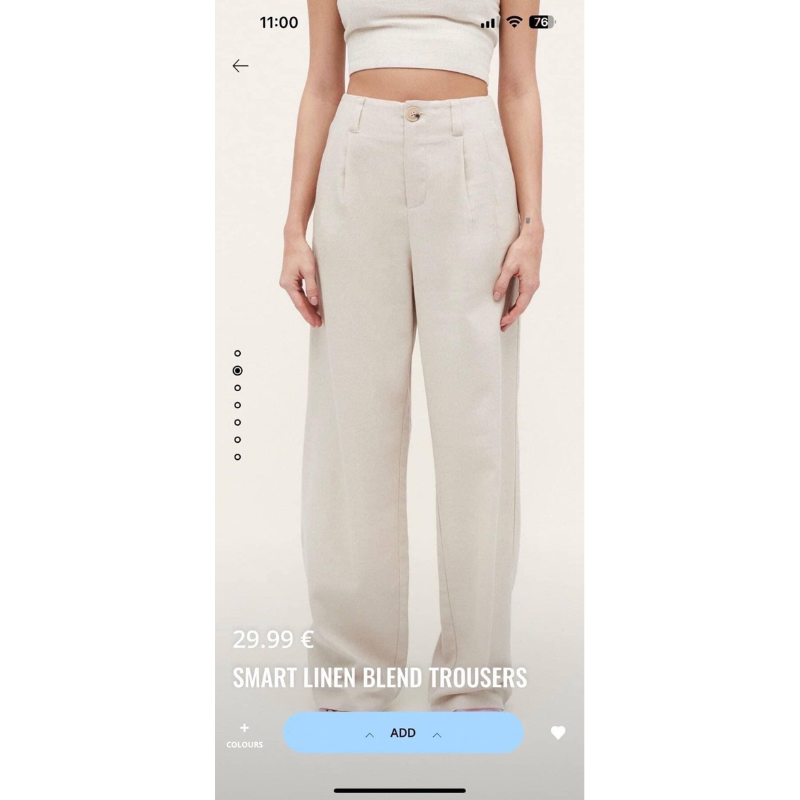 พร้อมส่ง Stradivarius Trousers กางเกงขายาวทรงกระบอก ผ้าลินิน เอวสูง สีครีม งานสวยมากก