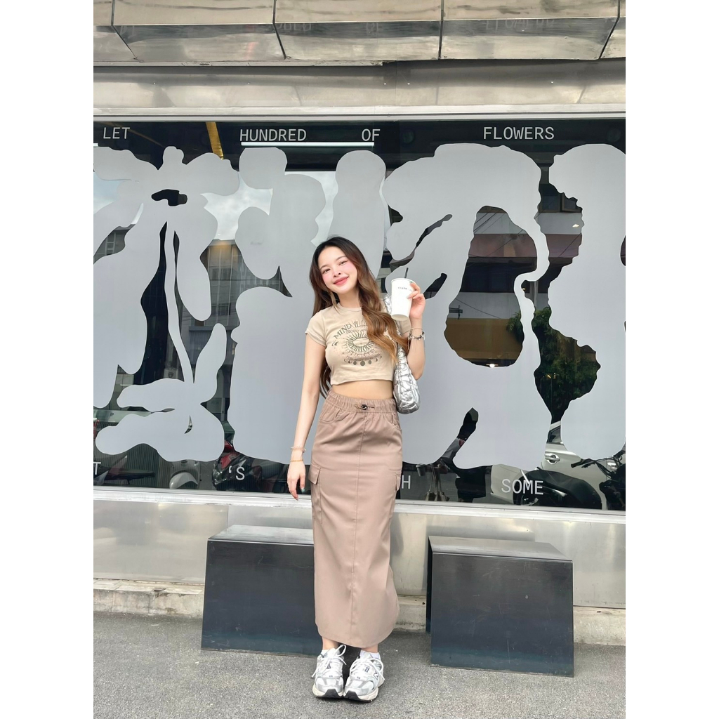 ส่งทันที Cici(NO. New1135/2335)กระโปรงยาวผ้าร่มทรงเอ ทรงสวย ผ้าเบาใส่สบาย แมทช์ลุคปังๆได้หลายสไตล์ - รูปที่ 2