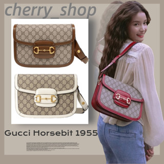 🍒Hot กุชชี่ Gucci Horsebit 1955 small shoulder bagกระเป๋าสะพายไหล่สตรี กระเป๋ากุชชี่ 602204