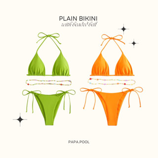 plain bikini with beaded belt บิกินี่เซทรวมสร้อยเอว