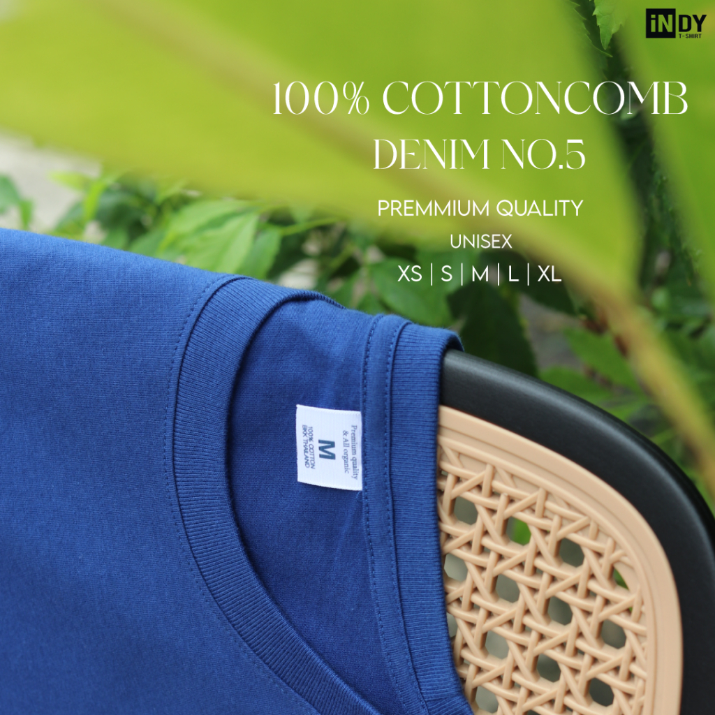 สีกรมวินเทจ ใส่แล้วชิค ผ้าคอตตอนแท้ ใส่สบาย เสื้อคอกลมcotton100% เสื้อยืดสีพื้น สีเดนิม #5