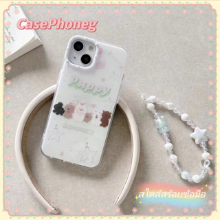 🍑CasePhoneg🍑ป้องกันการหล่น ขอบเต็ม สไตล์สร้อยข้อมือ iPhone 11 14 pro max สีขาว การ์ตูน ลูกสุนัข case for iPhone 12 13