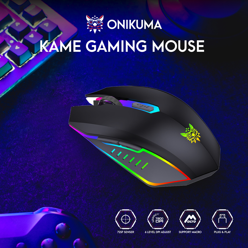 Onikuma KAME Gaming Mouse เมาส์เกมมิ่ง ออฟติคอล ความแม่นยำสูงปรับ DPI 1200 - 7200 มีแสงไฟ RGB