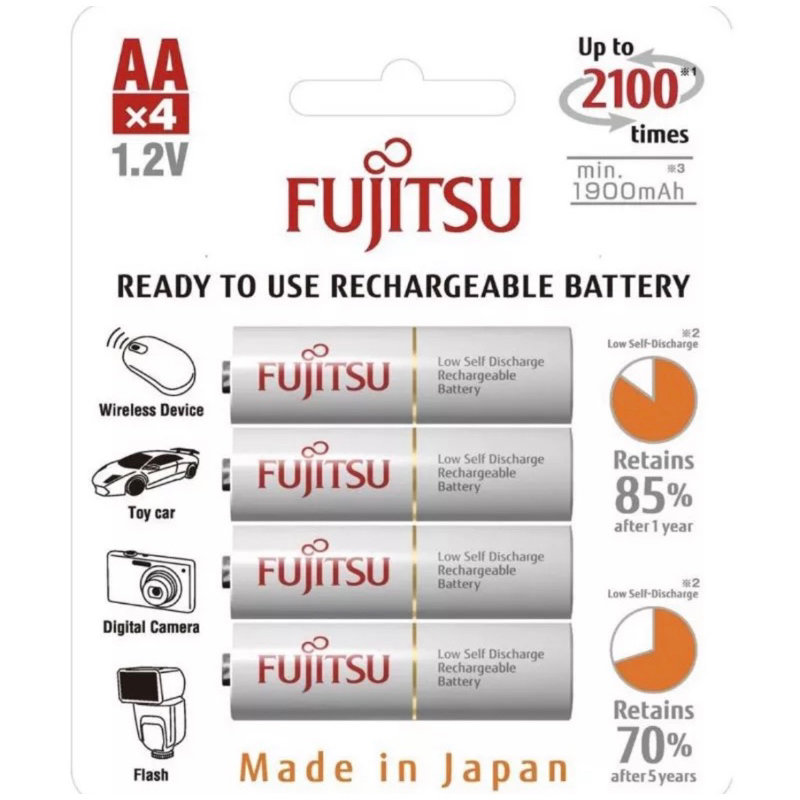 ถ่านชาร์จFujitsu ขนาดAA 1900mAh 1.2V แพค4ก้อน(ของแท้ผลิตในญี่ปุ่น)