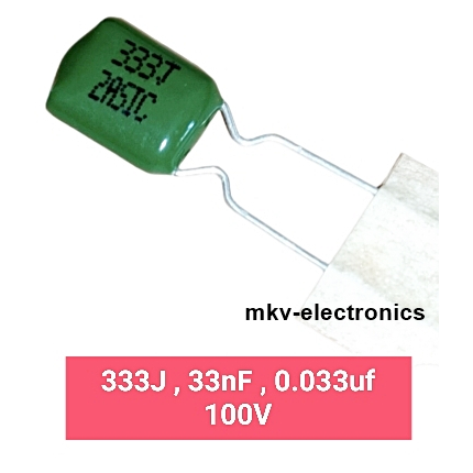 (10ตัว) 333J , 0.033uf 100Vdc , Polyester film capacitor (รหัสสินค้า M03340)