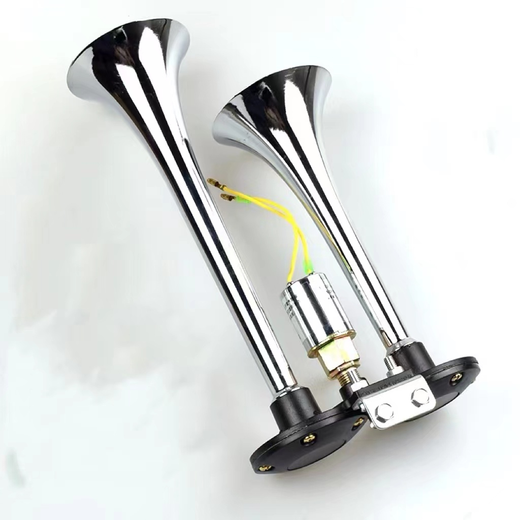 แตรด่วนไฟฟ้าปากเหล็ก 2 ปากสั้น แตรลมสำหรับ รถบรรทุก รถบัส รถสิบล้อ เรือ รถบรรทุก ใช้ได้ทั้ง 12V-24V - รูปที่ 2