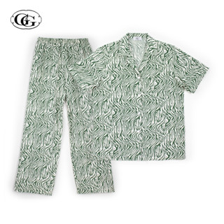 G&amp;G Nightwear รุ่น EN7P12 ชุดนอนเสื้อแขนสั้นคอปก + กางเกงขายาว ผ้าไหมอิตาลี สี GR