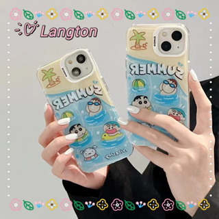 🌈Langton🌸ขอบเต็ม ป้องกันการหล่น iphone 11 14 pro max การ์ตูน เครยอนชินจัง เส้นขอบโปร่งใส น่ารัก case for iPhone 12 13