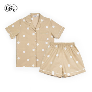 G&amp;G Nightwear รุ่น EN2PC3 ชุดนอน เสื้อแขนสั้นคอปก + กางเกงขาสั้น ลายจุด ผ้า Cotton สี OT