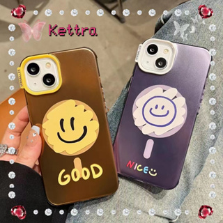 💜Kettra💜ป้องกันการหล่น ขอบเต็ม iPhone 11 14 pro max การ์ตูน แพ็คอิโมติคอนยิ้ม ชาร์จแบบแม่เหล็ก case for iPhone 12 13