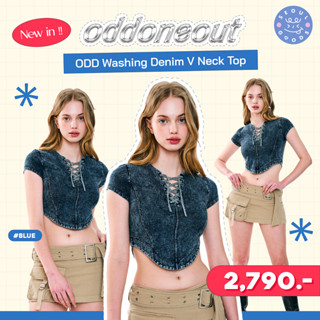 (พร้อมส่ง) เสื้อครอปยีนส์คอวี ODD  Washing denim Vneck top