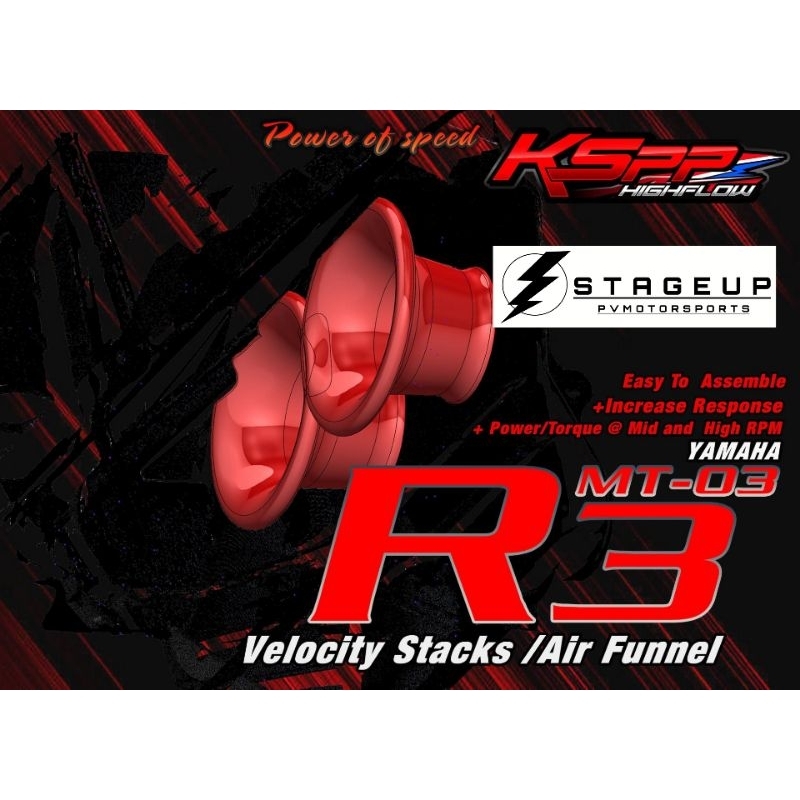 Velocity stacks ปากแตร R3 R25 MT03 V3 ปากแตรซิ่ง ปากแตรแต่ง กรอง กรองอากาศ Intake เพิ่มแรงม้า เพิ่มแรงบิด แรงขึ้น ชัดเจน