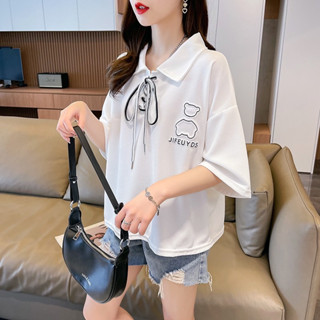 เสื้อยืดแขนสั้น Oversize คอปกแฟชั่นกาหลี  ใส่สบาย ผ้าวาฟเฟิล สินค้าพร้อมส่ง สินค้าส่งจากไทย