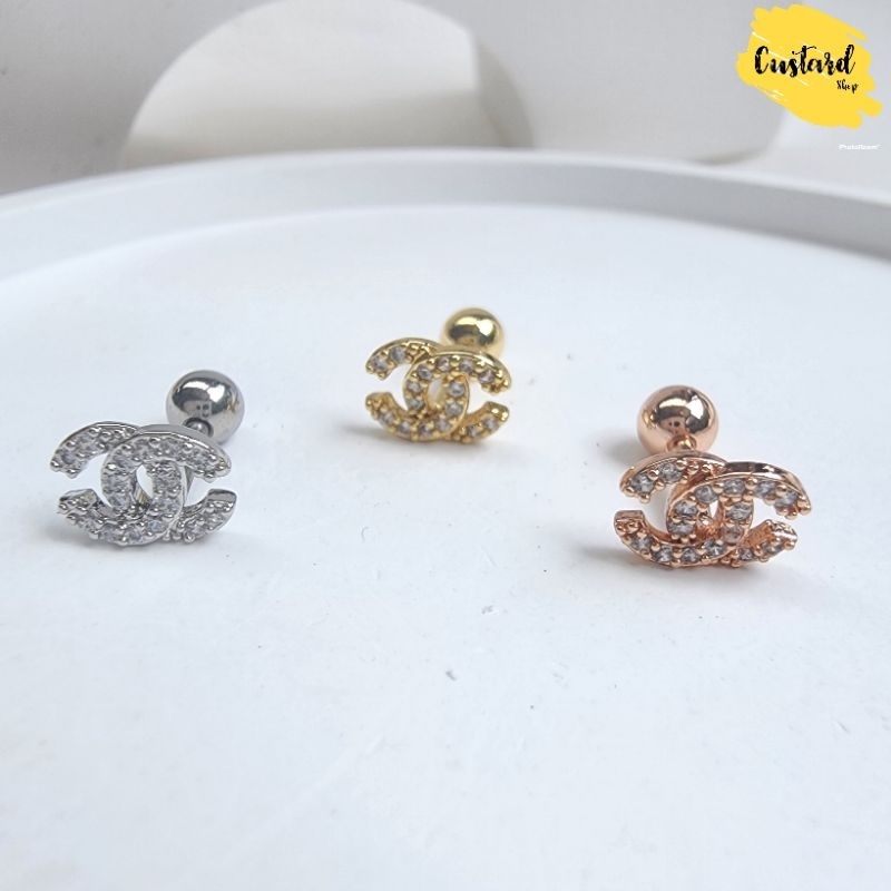 (1ข้าง)จิวหูเพชร จิวเพชร ต่างหูสแตนเลสแบบเกลียวหมุน1.2mm จิวแฟชั่น จิวเกาหลี จิวน่ารัก