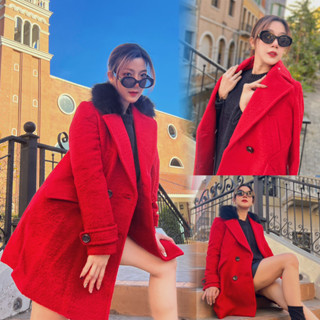 🔥663🔥พร้อมส่ง ส่งออกจากไทย โค้ทผ้าวูลแต่งเฟอร์ FOX
