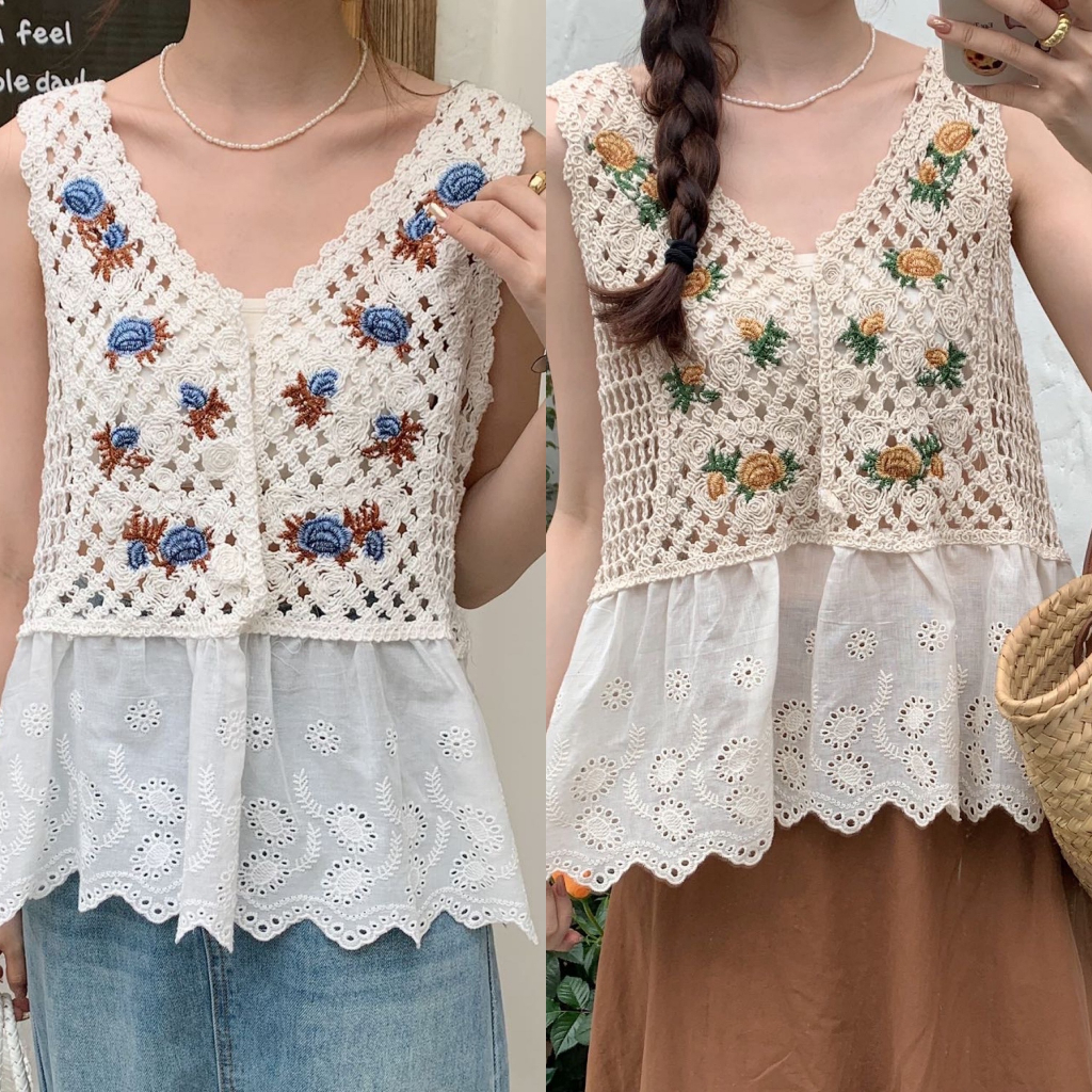 เสื้อกล้ามแต่งชายปักลายฉลุ งานด้ายฝ้ายทอ เนื้อผ้านิ่มไม่แข็ง ใส่แล้วไม่คัน