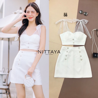 NITTAYA เซตเสื้อสายผูก+กระโปรงสีขาว(*รบกวนเช็คสต๊อกก่อนกดสั่งซื้อ)