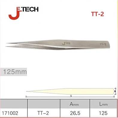 JETECH แหนบสแตนเลส ปากตรง 125 mm รุ่น TT-2 เจอีเทค #ปากคีบสแตนเลส #171002 #tweezers #TT2