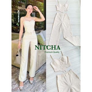 NITCHA Set 2 ชิ้น เสื้อ+กางเกงขายาว เสื้อสายเดี่ยวปรับสายได้ ถอดสายได้ จะใส่เป็นเกาะอกก็แซ่บ