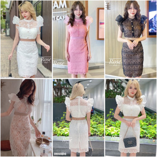 เดรสลูกไม้ใส่ทำบุญ ใส่ออกงาน  แต่งระบาย ซับในทั้งตัว งานซิปหลัง อกเสริมฟองน้ำ พร้อมส่ง 3486
